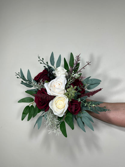 Wedding Christmas Bouquet Cascade Bridal Burgundy Cascading White Winter Bridesmaids Bouquet Christmas Ivory Rustic Christmas Tree