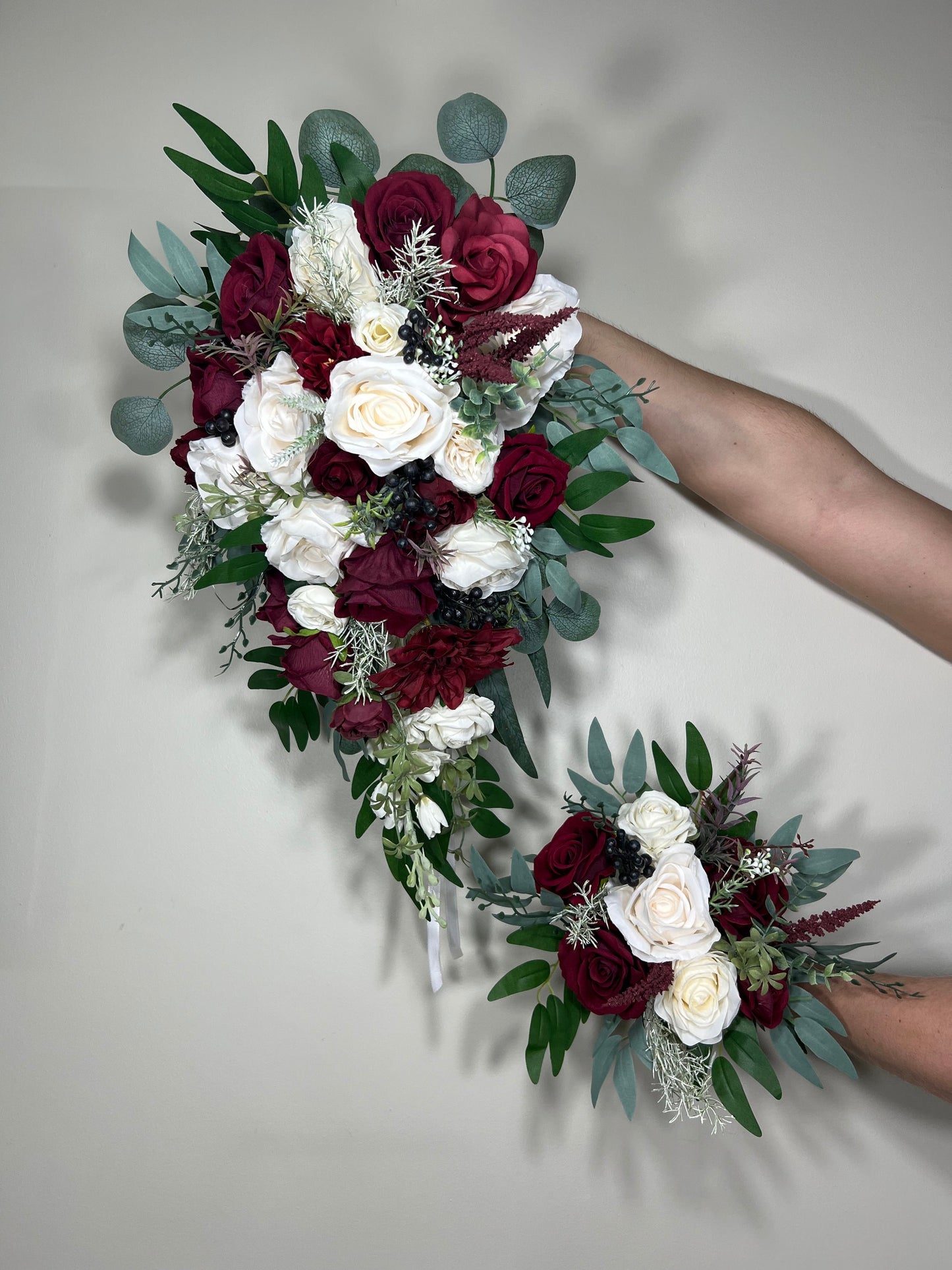 Wedding Christmas Bouquet Cascade Bridal Burgundy Cascading White Winter Bridesmaids Bouquet Christmas Ivory Rustic Christmas Tree