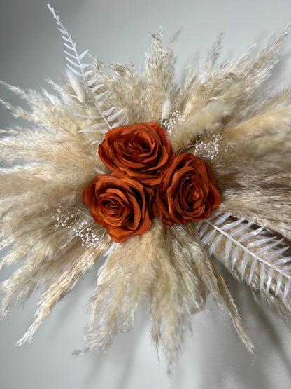 Wedding Rust Arch Arrangement Pampas Grass Arch Aisle Arrangement Rust Decor Orange Artificial Dried Flowers Baby Breath Home Decor Swag