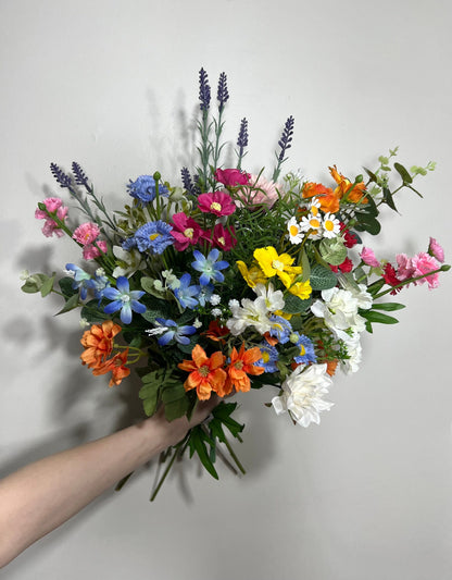 Wild Flower Bouquet Wedding Bridal Spring Bouquet Summer Pink Blush Blue Bridesmaids Bouquet Chamomile Yellow Orange Wild Flower Artificial