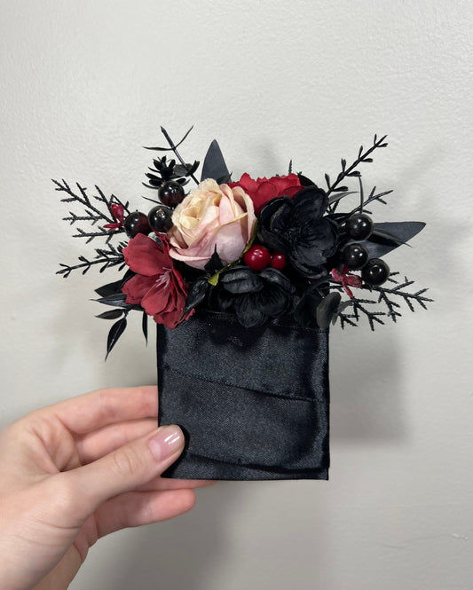 Wedding Pocket Boutonniere Black Groom Boutonnière Square Burgundy Groomsmen Halloween Dusty Rose Burgundy Black Gothic Artificial Flowers