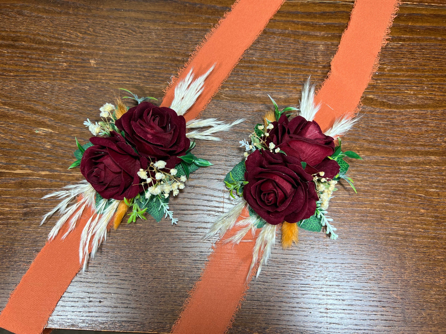 Wedding Burgundy Corsage Wedding Wrist Corsage Burgundy Bridesmaids Burgundy Corsage Mom Pampas Grass Baby Breath Artificial Flowers