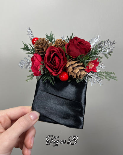 Pocket Boutonniere Christmas Wedding Groom White Red Pinned Boutonnières Groomsmen Square Boutonnière Pocket Winter Corsage Pine Cone