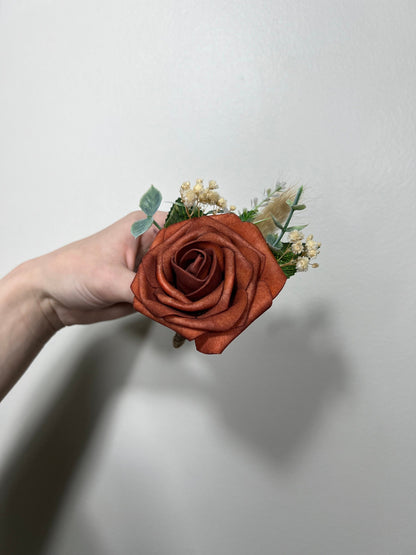 Rust Boutonniere Wedding Groom Burnt Orange Boutonnière Rust Groomsmen  Boutonnière Orange Groom Artificial Flowers Foam