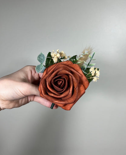 Rust Boutonniere Wedding Groom Burnt Orange Boutonnière Rust Groomsmen  Boutonnière Orange Groom Artificial Flowers Foam