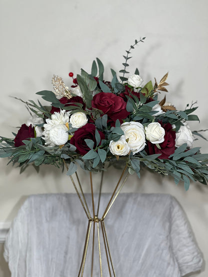 Wedding Centerpiece Christmas Red Table Flower Ball Decoration Burgundy Table Centerpiece Barrel White Whiskey Winter Ivory Greenery