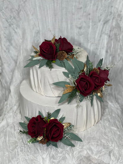 Wedding Cake Decor Christmas Burgundy Cake Topper Decoration Cake Arrangements Wedding Burgundy Cake Decor Gold Wedding Artificial Flowers