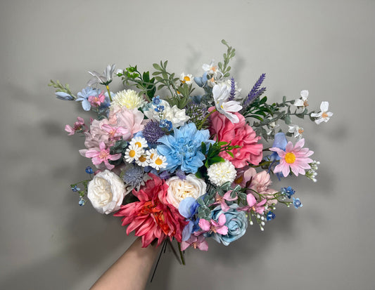 Summer Wedding Bouquet Wild Flower Pink Bridal White Spring Bouquet Pink Blush Blue Bridesmaids Bouquet Blue Wild Flower Artificial