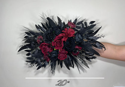 Wedding Bouquet Black Burgundy Gold Skull Bridal Wedding Gothic Halloween Bouquet Bridesmaids Black Skull Spooky Burgundy Fun Bouquet Metal