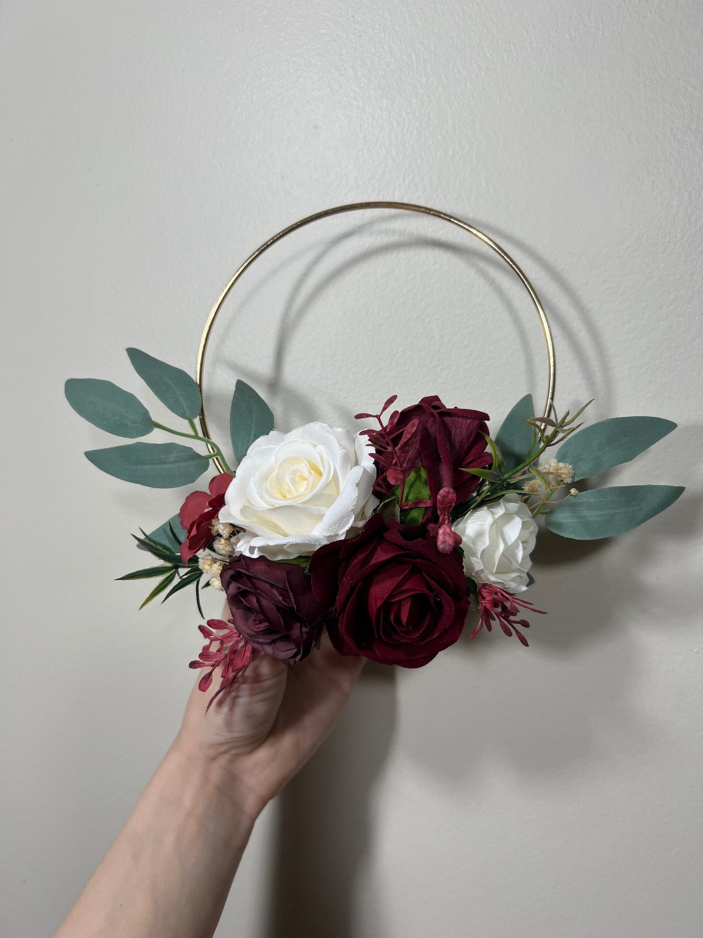 Wedding Hoop Burgundy White Hoop Flower Girl Hoop Bridesmaids Ring Wreath Alternative Bouquet Hoop Fall Artificial Flower