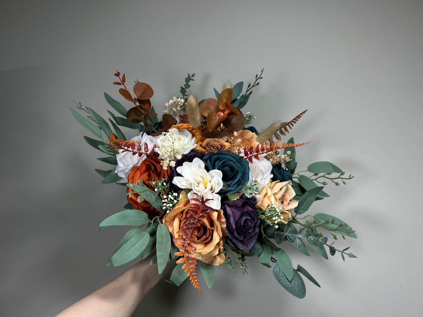 Wedding Dark Teal Bouquet Rust Orange Bridal Purple Bridesmaids Bouquet Terracotta Dark Purple Artificial Flowers Dark Teal White