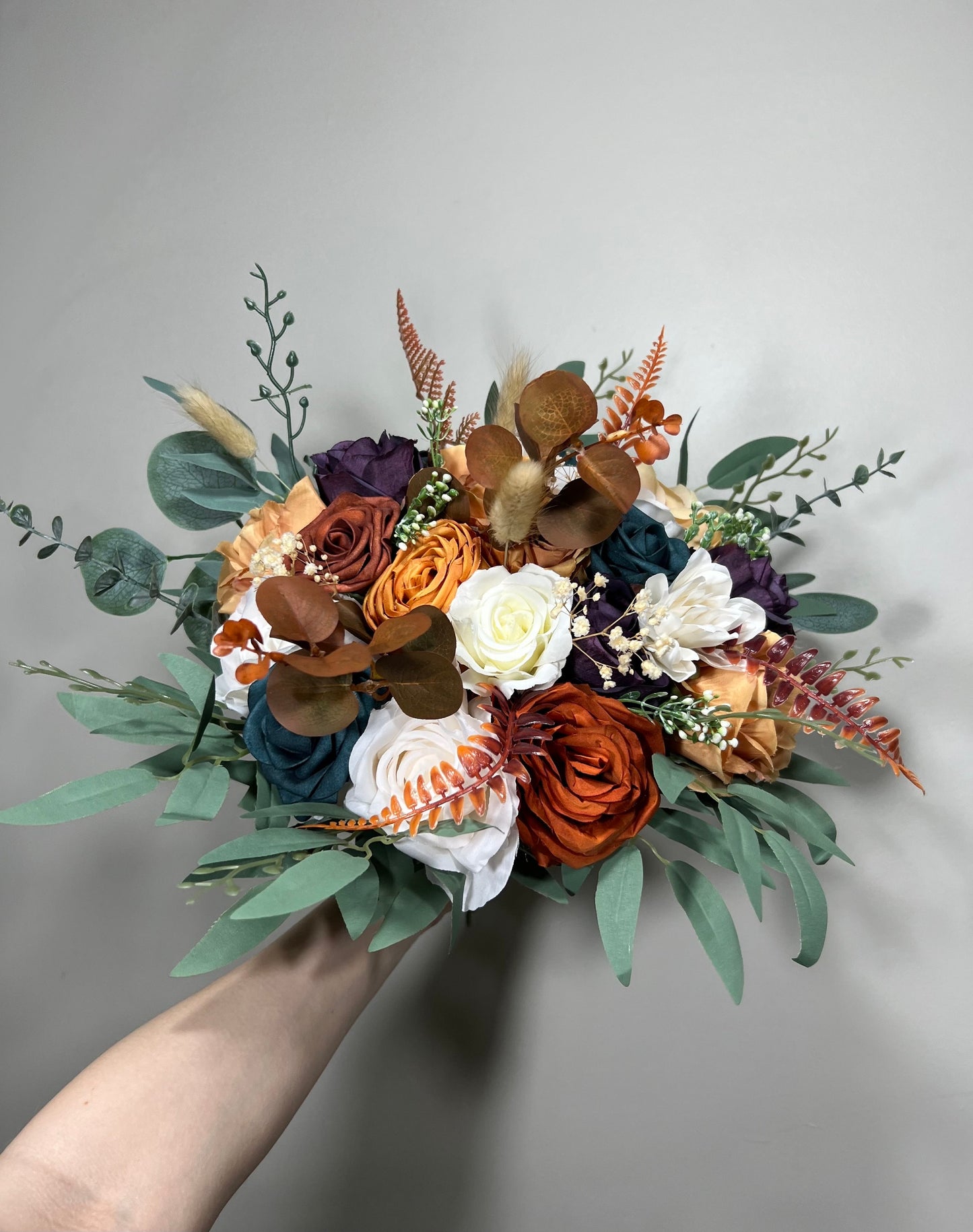 Wedding Dark Teal Bouquet Rust Orange Bridal Purple Bridesmaids Bouquet Terracotta Dark Purple Artificial Flowers Dark Teal White