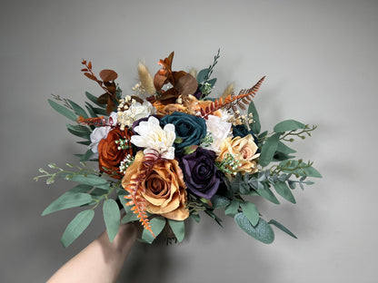 Wedding Dark Teal Bouquet Rust Orange Bridal Purple Bridesmaids Bouquet Terracotta Dark Purple Artificial Flowers Dark Teal White