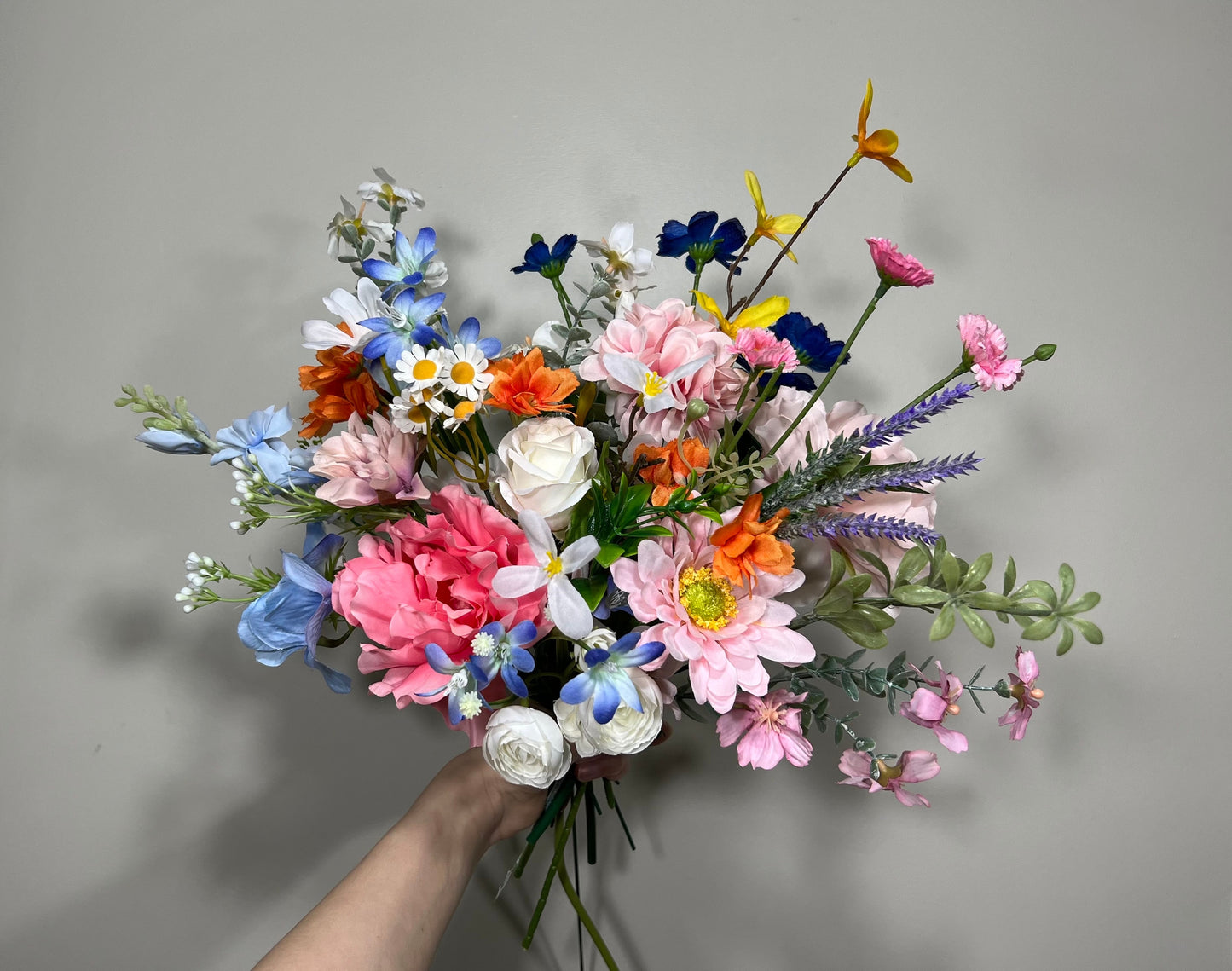 Summer Wedding Bouquet Wild Flower Pink Bridal White Spring Bouquet Pink Blush Blue Bridesmaids Bouquet Gerbera Wild Flower Artificial