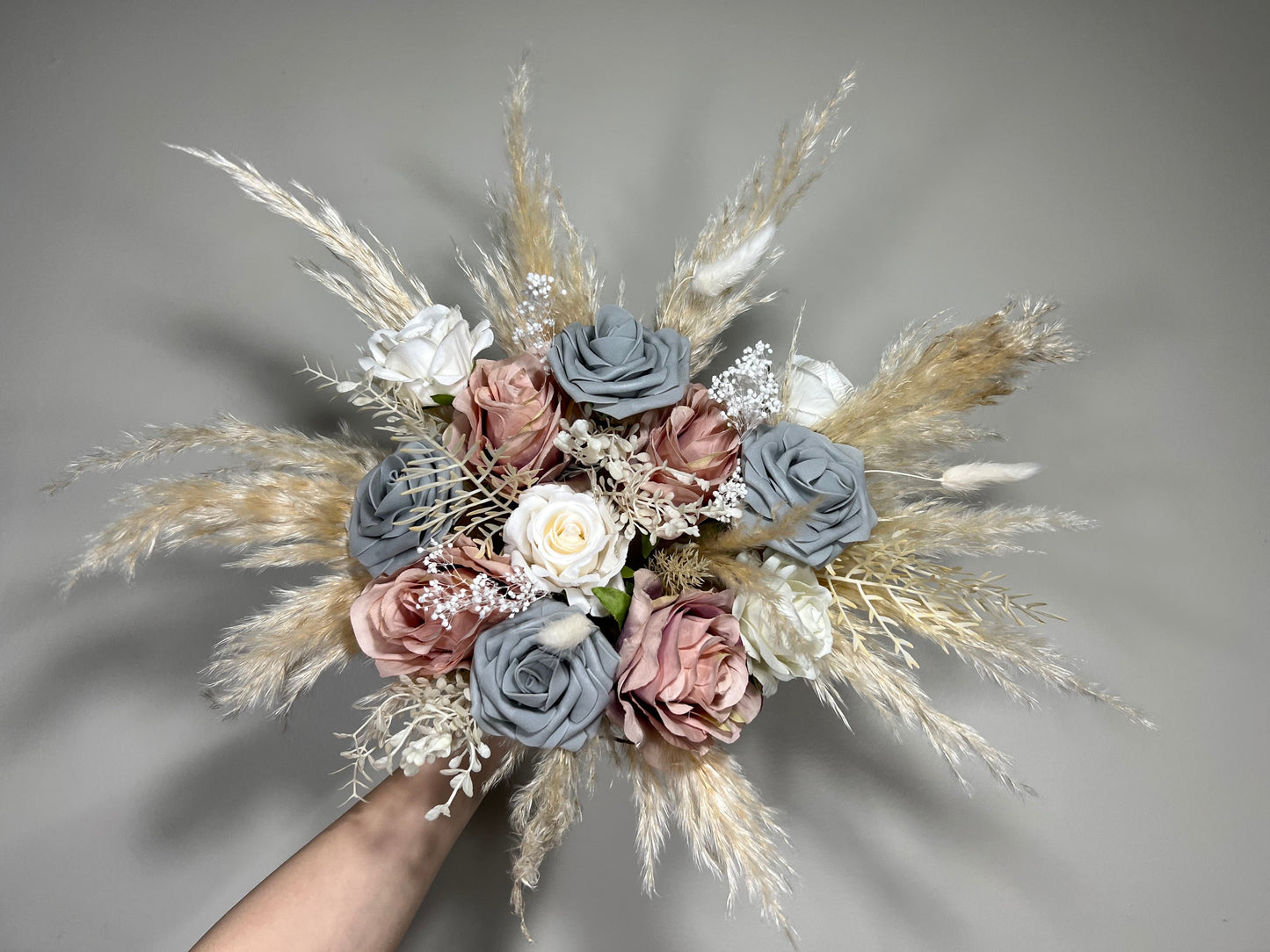 Wedding Bouquet Grey Bridal Dusty Rose Bouquet White Boho Bridesmaids Grey Bouquet Dusty Rose Decor Ivory Pampas Grass Artificial Flower