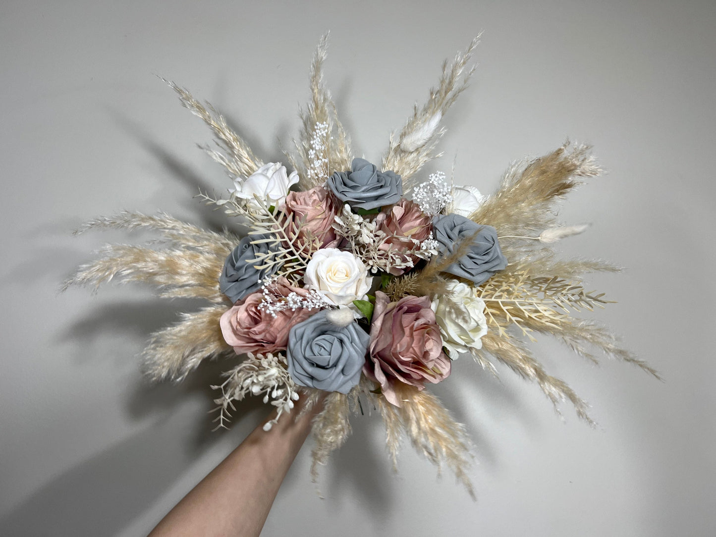 Wedding Bouquet Grey Bridal Dusty Rose Bouquet White Boho Bridesmaids Grey Bouquet Dusty Rose Decor Ivory Pampas Grass Artificial Flower