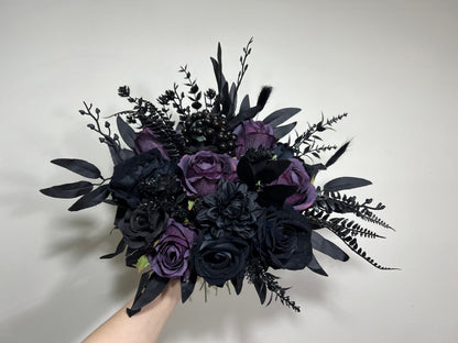 Wedding Bouquet Black Dark Purple Bridal Wedding Gothic Bouquet Black Decor Purple Black Bridesmaids Bouquet Dark Purple Artificial Flower