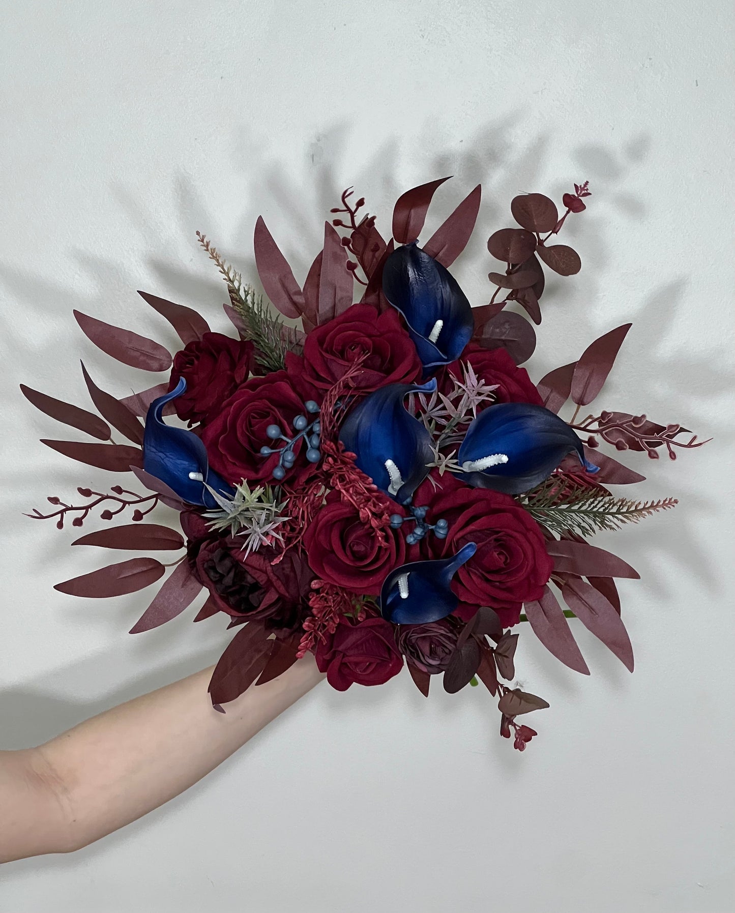 Wedding Bouquet Burgundy Navy Blue Bridal Bouquet Burgundy Calla Lily Navy Blue Bridesmaids Bouquet Navy Calla Artificial Flower