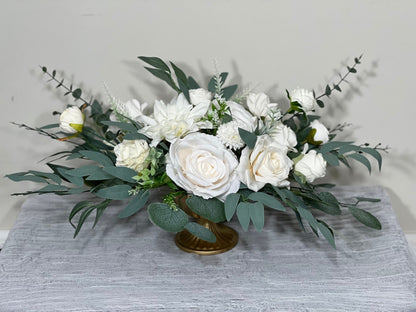 Wedding Centerpiece White Ivory Aisle Arrangement Centerpiece Table Decor White Sweetheart Artificial Flowers Eucalyptus Centerpiece Vase