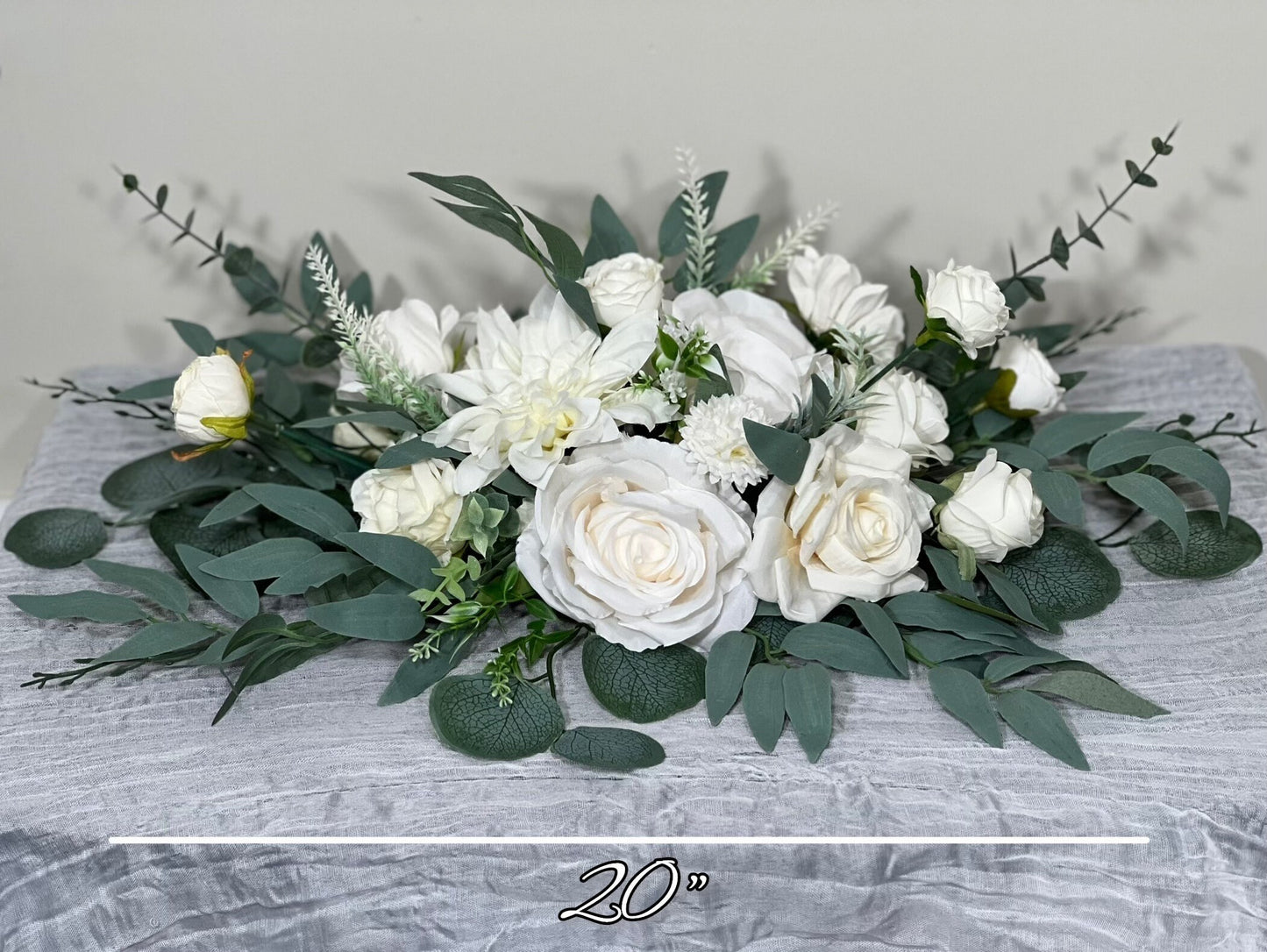 Wedding Centerpiece White Ivory Aisle Arrangement Centerpiece Table Decor White Sweetheart Artificial Flowers Eucalyptus Centerpiece Vase