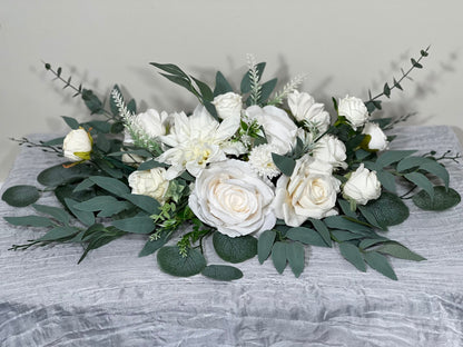 Wedding Centerpiece White Ivory Aisle Arrangement Centerpiece Table Decor White Sweetheart Artificial Flowers Eucalyptus Centerpiece Vase