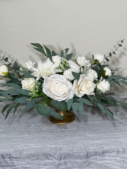 Wedding Centerpiece White Ivory Aisle Arrangement Centerpiece Table Decor White Sweetheart Artificial Flowers Eucalyptus Centerpiece Vase