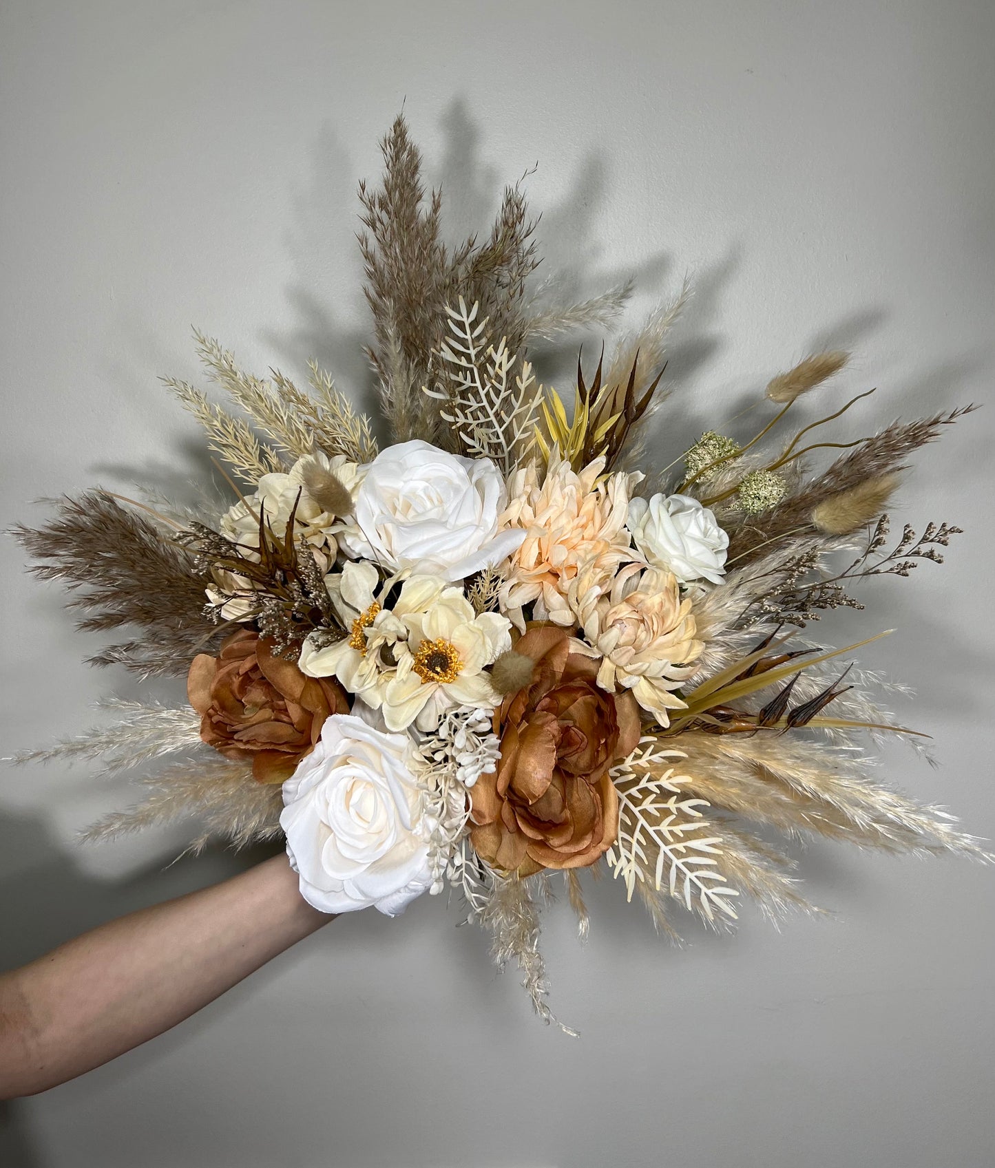 Wedding White Bouquet Boho Brown Bridesmaids Bouquet Pampas Grass Cinnamon Bouquet Beige Ivory Brown Bouquet Artificial Flower