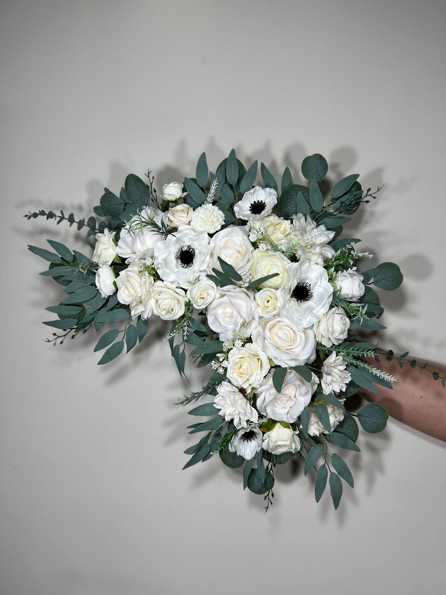 Wedding Corner Arch Arrangement White Anemone Corner Arch Arrangement Anemone Ivory Decor White Artificial Flower Eucalyptus Sage Swag Arch