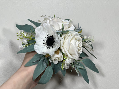 Wedding Cascade Bouquet White Anemone Bridal Cascading Bouquet Anemone Ivory Sage Anemone Bridesmaids Bouquet Eucalyptus Artificial Flower