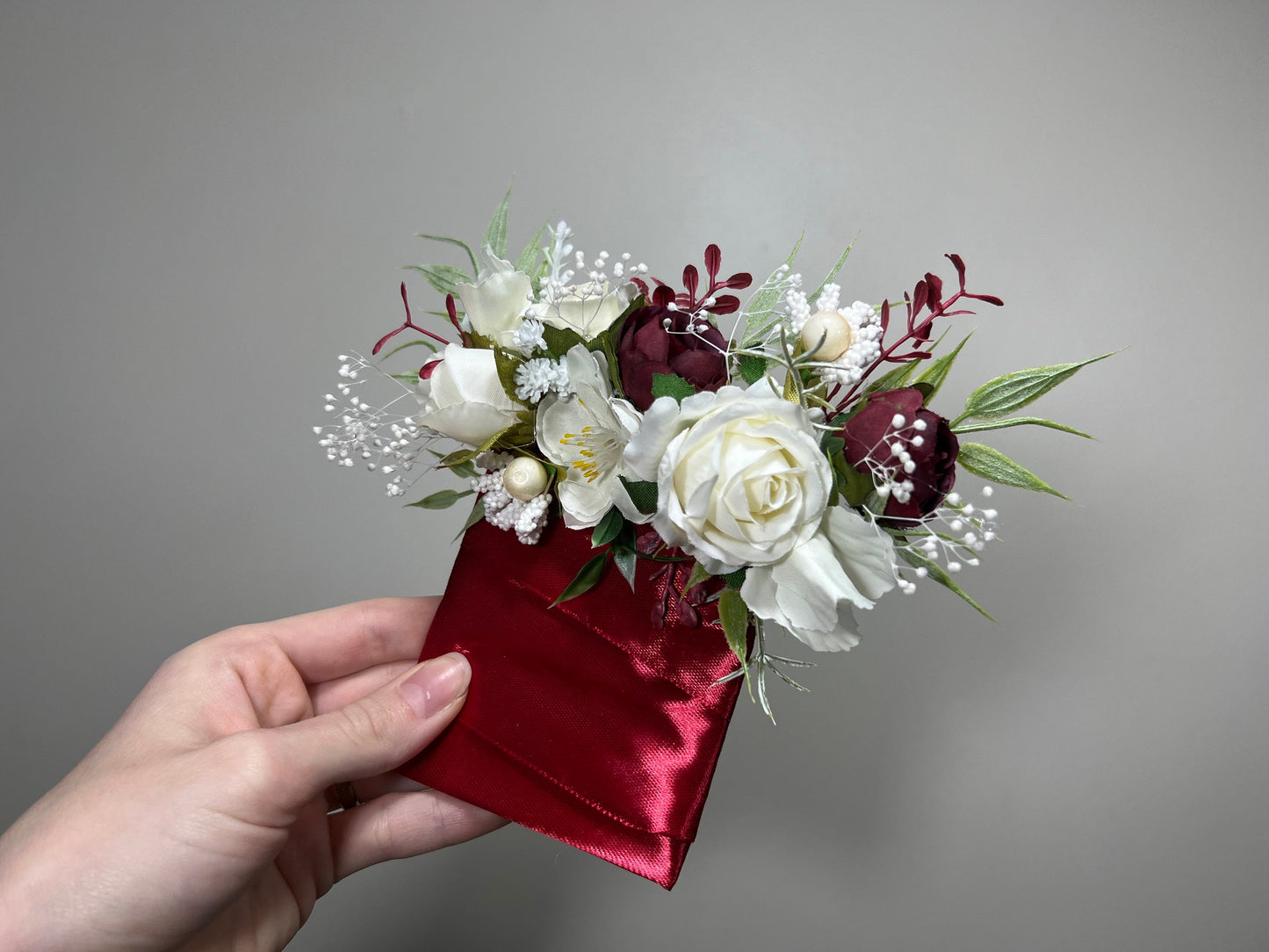 Wedding Pocket Boutonniere Christmas White Burgundy Groom Boutonnière Winter Square Groomsmen Wedding Ivory Rustic Decor Artificial Flowers