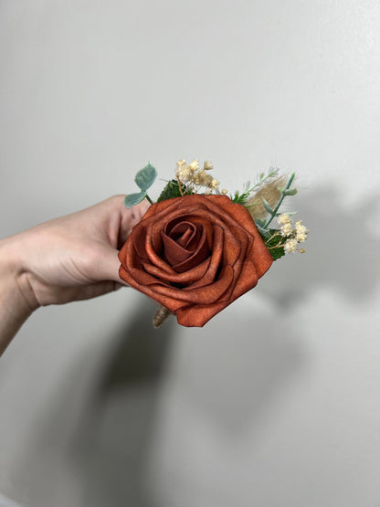 Rust Boutonniere Wedding Groom Burnt Orange Boutonnière Rust Groomsmen  Boutonnière Orange Groom Artificial Flowers Foam