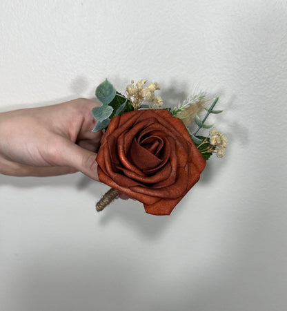 Rust Boutonniere Wedding Groom Burnt Orange Boutonnière Rust Groomsmen  Boutonnière Orange Groom Artificial Flowers Foam