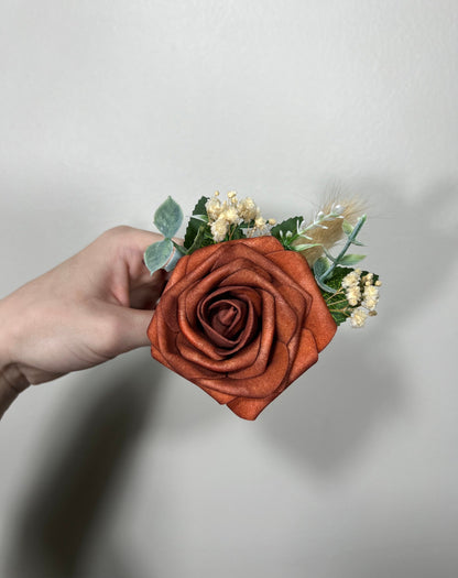 Rust Boutonniere Wedding Groom Burnt Orange Boutonnière Rust Groomsmen  Boutonnière Orange Groom Artificial Flowers Foam