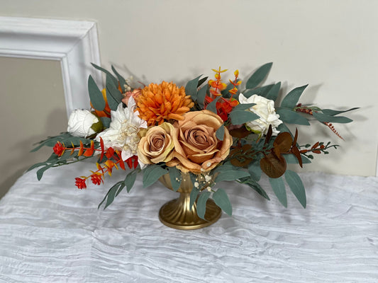 Wedding Centerpiece Terracotta Table Decor White Centerpiece Burnt Orange Table Rust Centerpiece Eucalyptus Gold Vase Artificial Flower