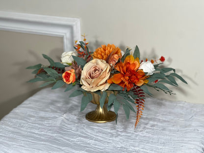 Wedding Centerpiece Terracotta Table Decor White Centerpiece Burnt Orange Table Rust Centerpiece Eucalyptus Gold Vase Artificial Flower