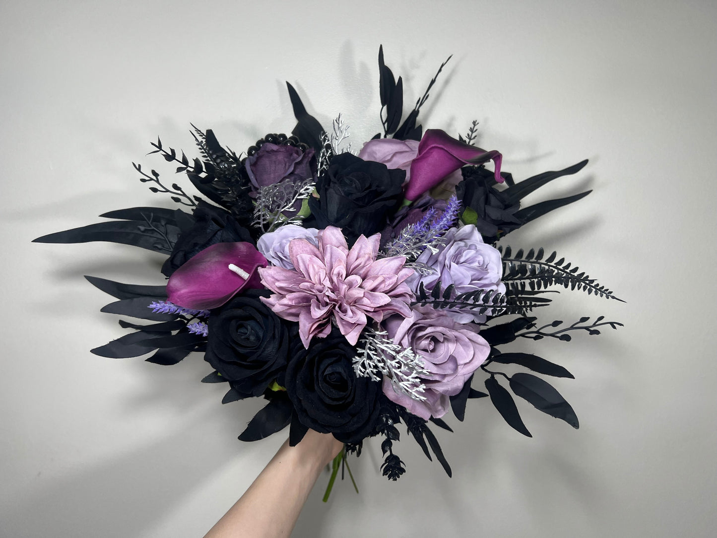 Wedding Bouquet Black Purple Bridal Gothic Bouquet Black Dark Purple Bridesmaids Bouquet Black Purple Calla Lily Artificial Flower