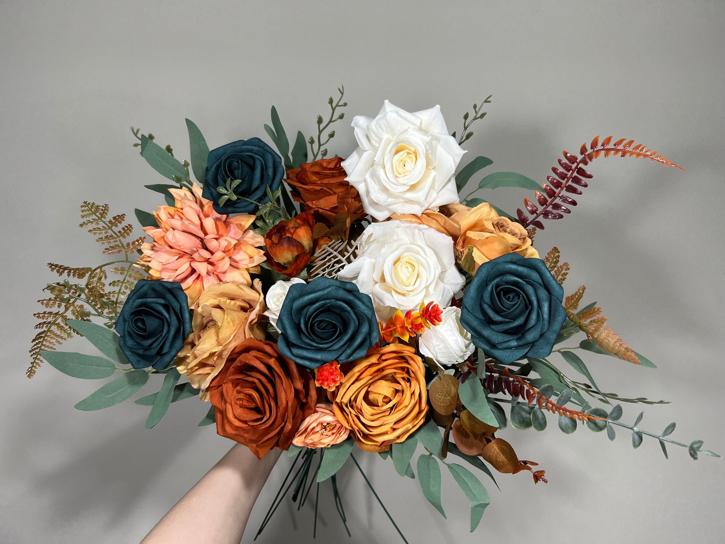 Wedding Dark Teal Bouquet Bridal Rust Terracotta Bridesmaids Burnt Orange Bouquet Teal Terracotta Artificial Flowers Bouquet