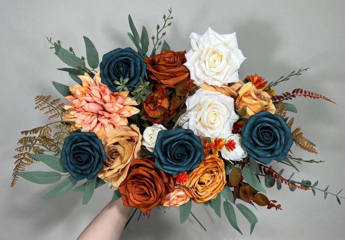 Wedding Dark Teal Bouquet Bridal Rust Terracotta Bridesmaids Burnt Orange Bouquet Teal Terracotta Artificial Flowers Bouquet