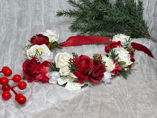 Wedding Flower Crown White Christmas Crown Wedding Floral Headband Flower Crown Adult Crown Flower Girl Wreath Winter Crown Children Red Hair Accessory