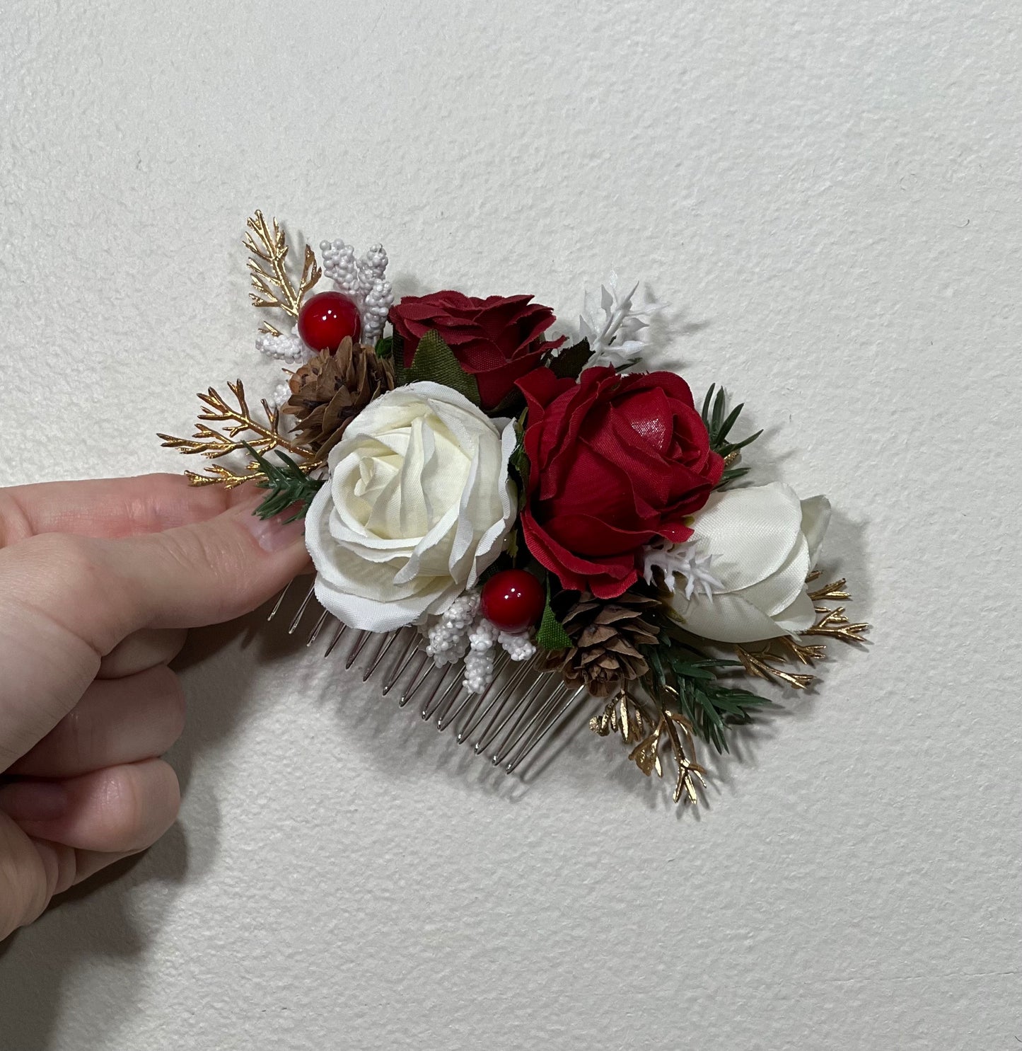 Flower Hair Comb Wedding White Christmas Head Piece Red Winter Hair Comb Bridal Wedding Hair Accessories Hair Comb Artificial Flower