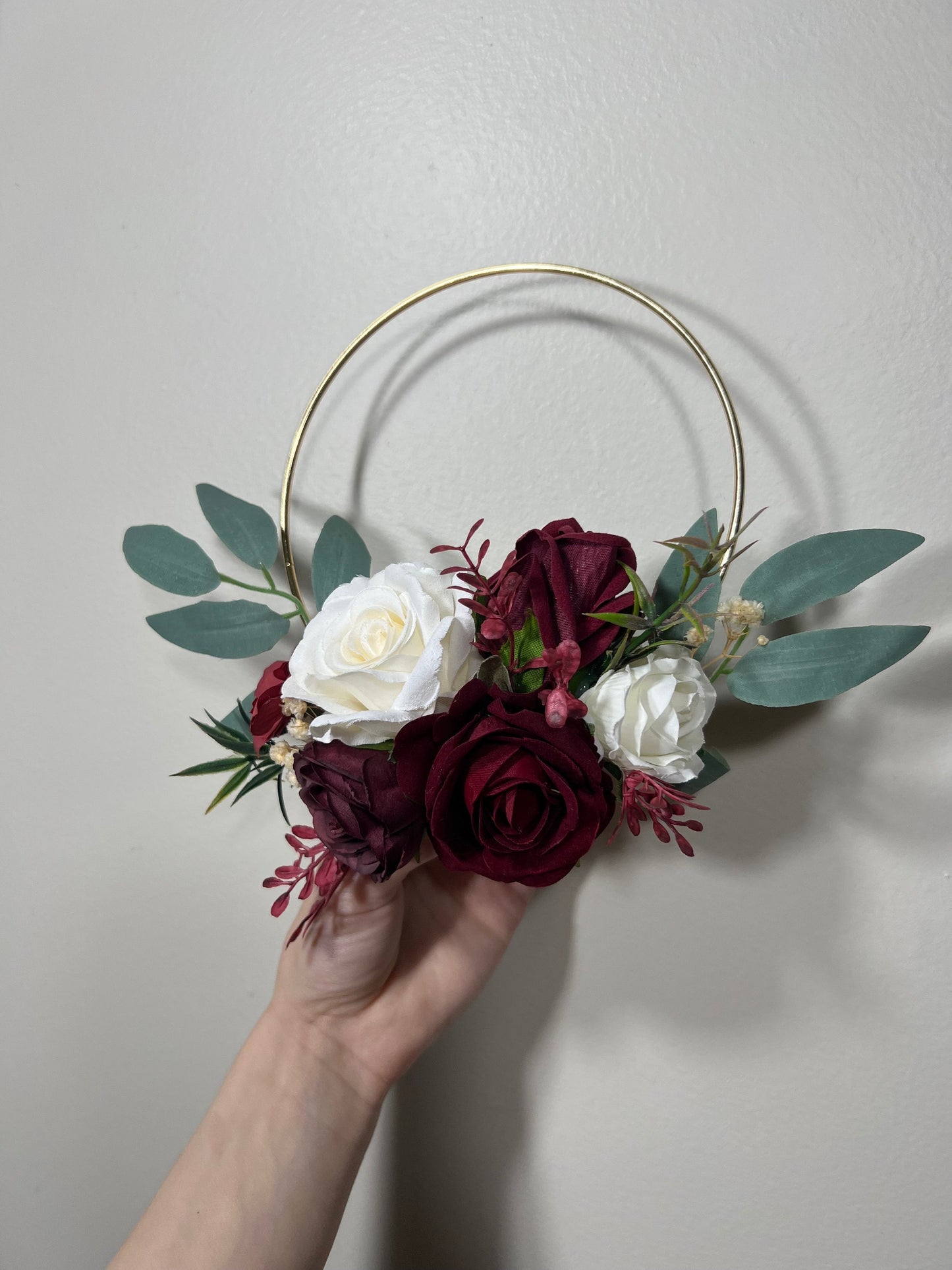 Wedding Hoop Burgundy White Hoop Flower Girl Hoop Bridesmaids Ring Wreath Alternative Bouquet Hoop Fall Artificial Flower