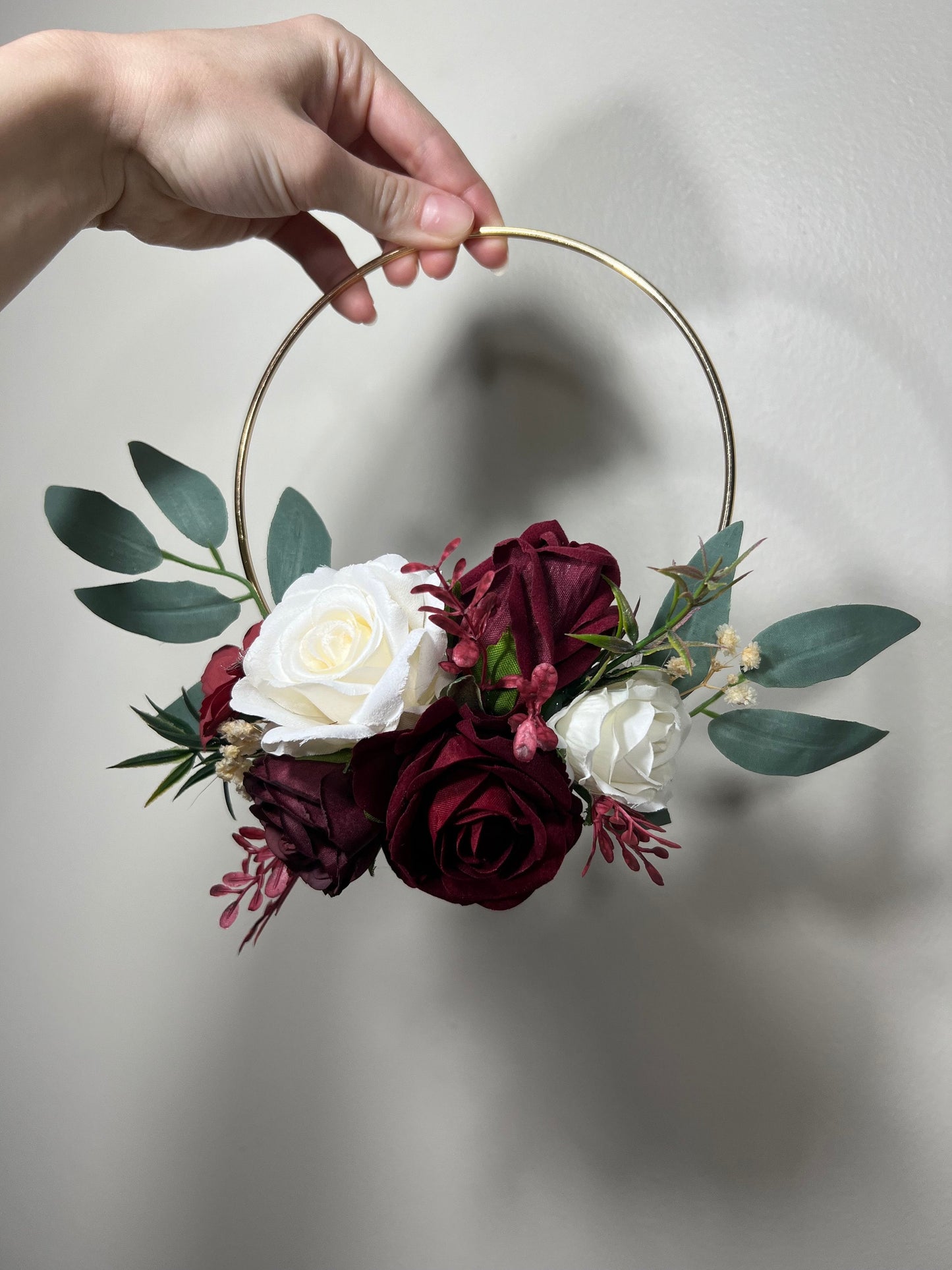 Wedding Hoop Burgundy White Hoop Flower Girl Hoop Bridesmaids Ring Wreath Alternative Bouquet Hoop Fall Artificial Flower