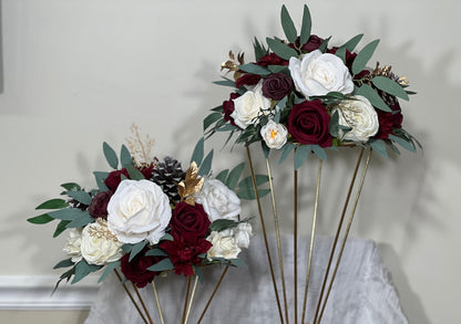 Wedding Burgundy Centerpiece Christmas Table Flower Ball Decoration White Table Centerpiece Barrel White Whiskey Winter Ivory Burgundy