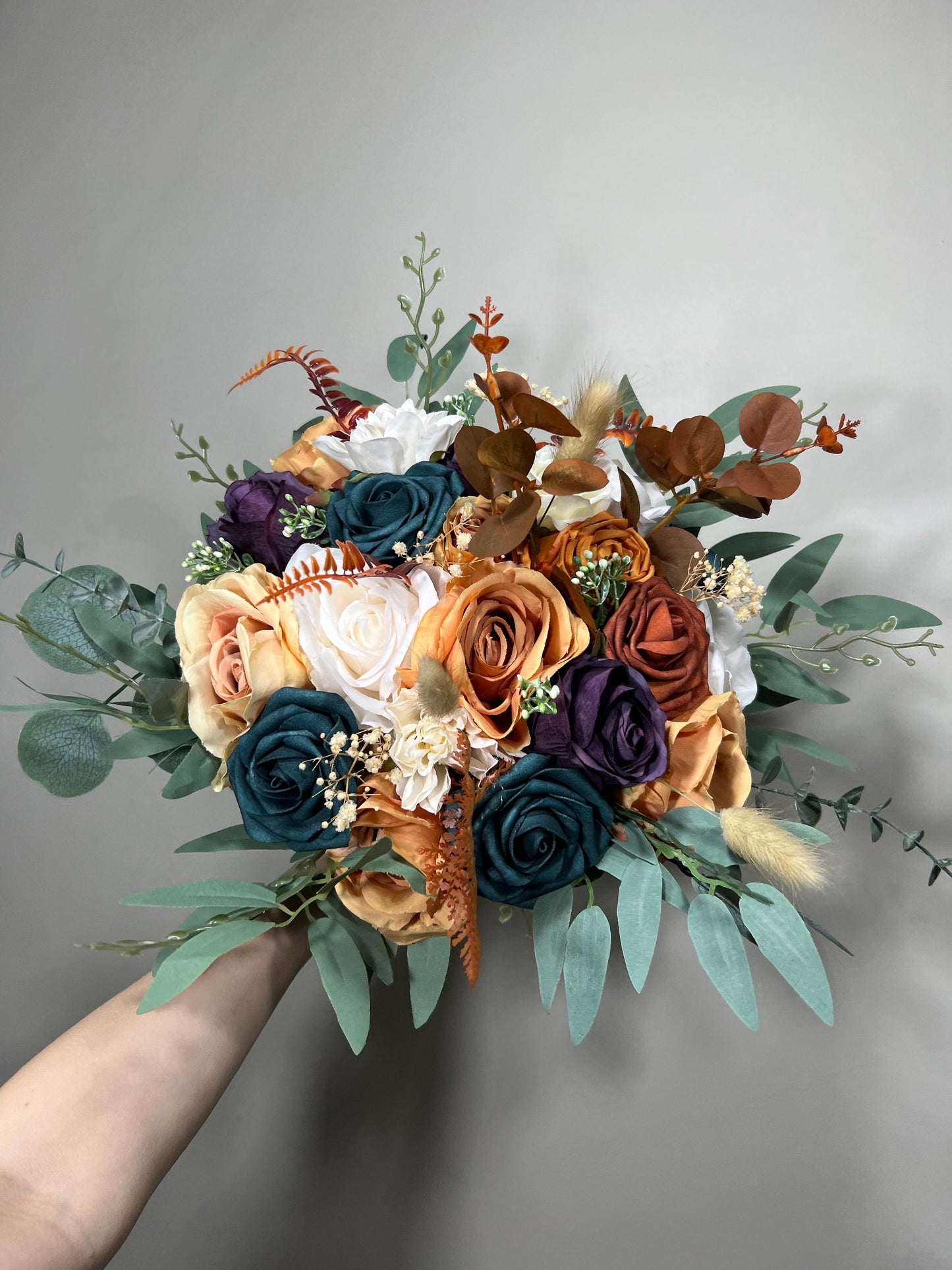 Wedding Dark Teal Bouquet Rust Orange Bridal Purple Bridesmaids Bouquet Terracotta Dark Purple Artificial Flowers Dark Teal White