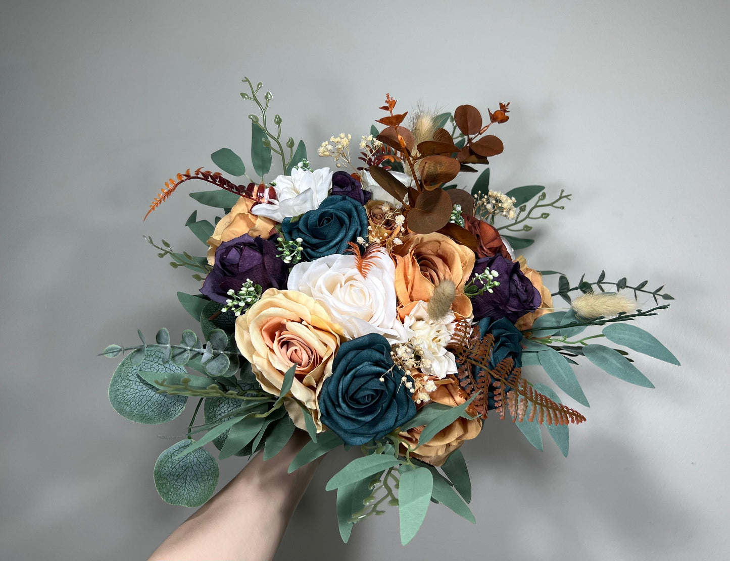 Wedding Dark Teal Bouquet Rust Orange Bridal Purple Bridesmaids Bouquet Terracotta Dark Purple Artificial Flowers Dark Teal White