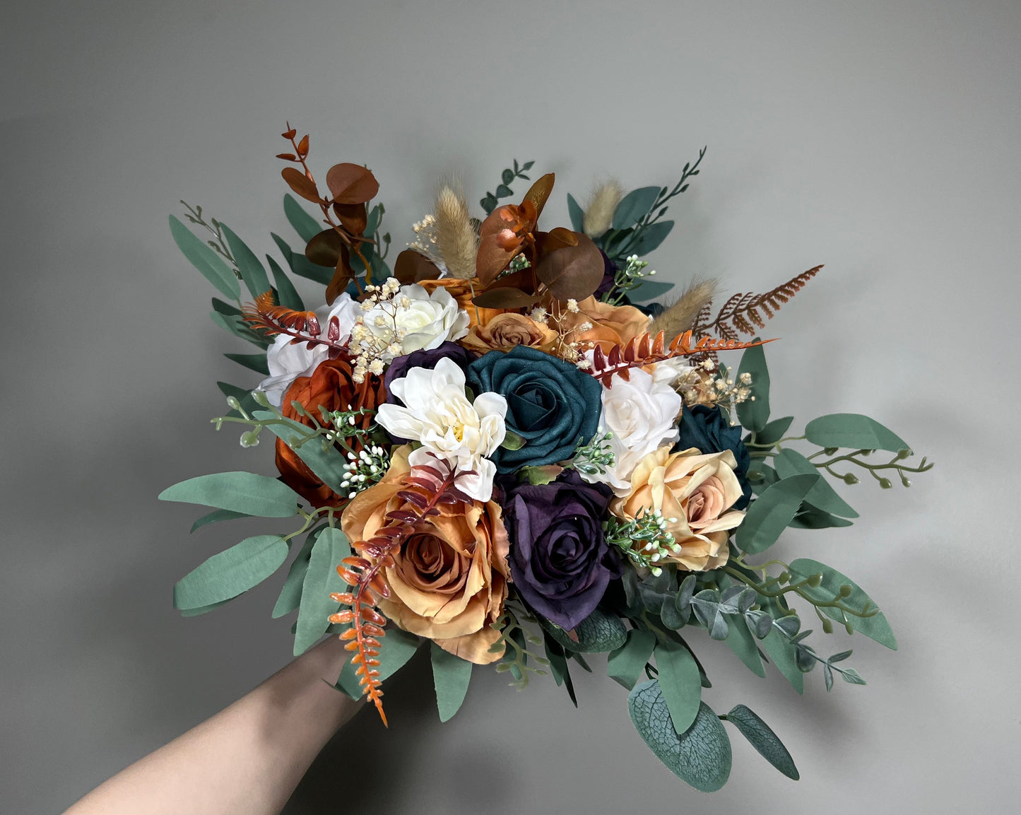 Wedding Dark Teal Bouquet Rust Orange Bridal Purple Bridesmaids Bouquet Terracotta Dark Purple Artificial Flowers Dark Teal White