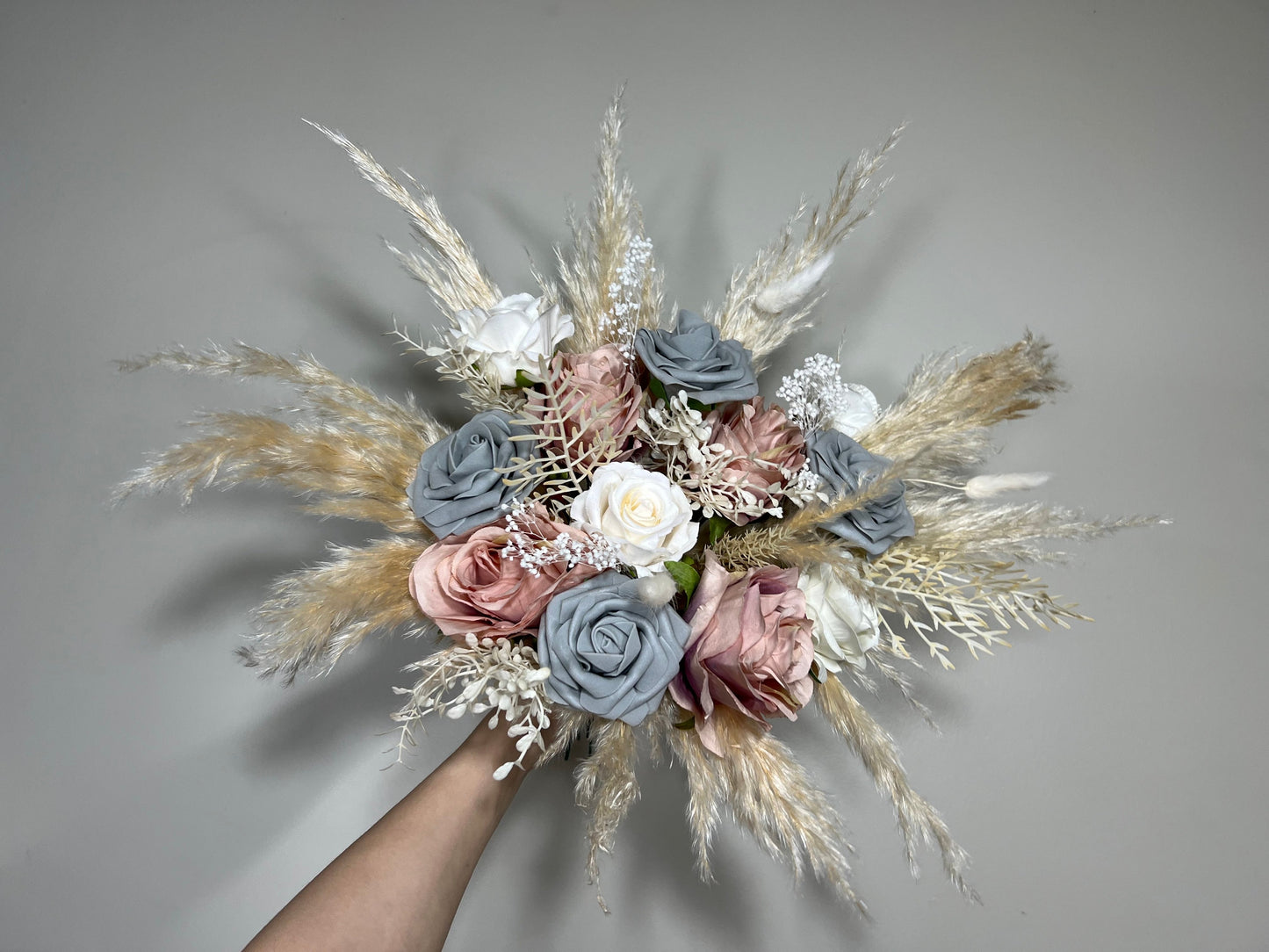 Wedding Bouquet Grey Bridal Dusty Rose Bouquet White Boho Bridesmaids Grey Bouquet Dusty Rose Decor Ivory Pampas Grass Artificial Flower