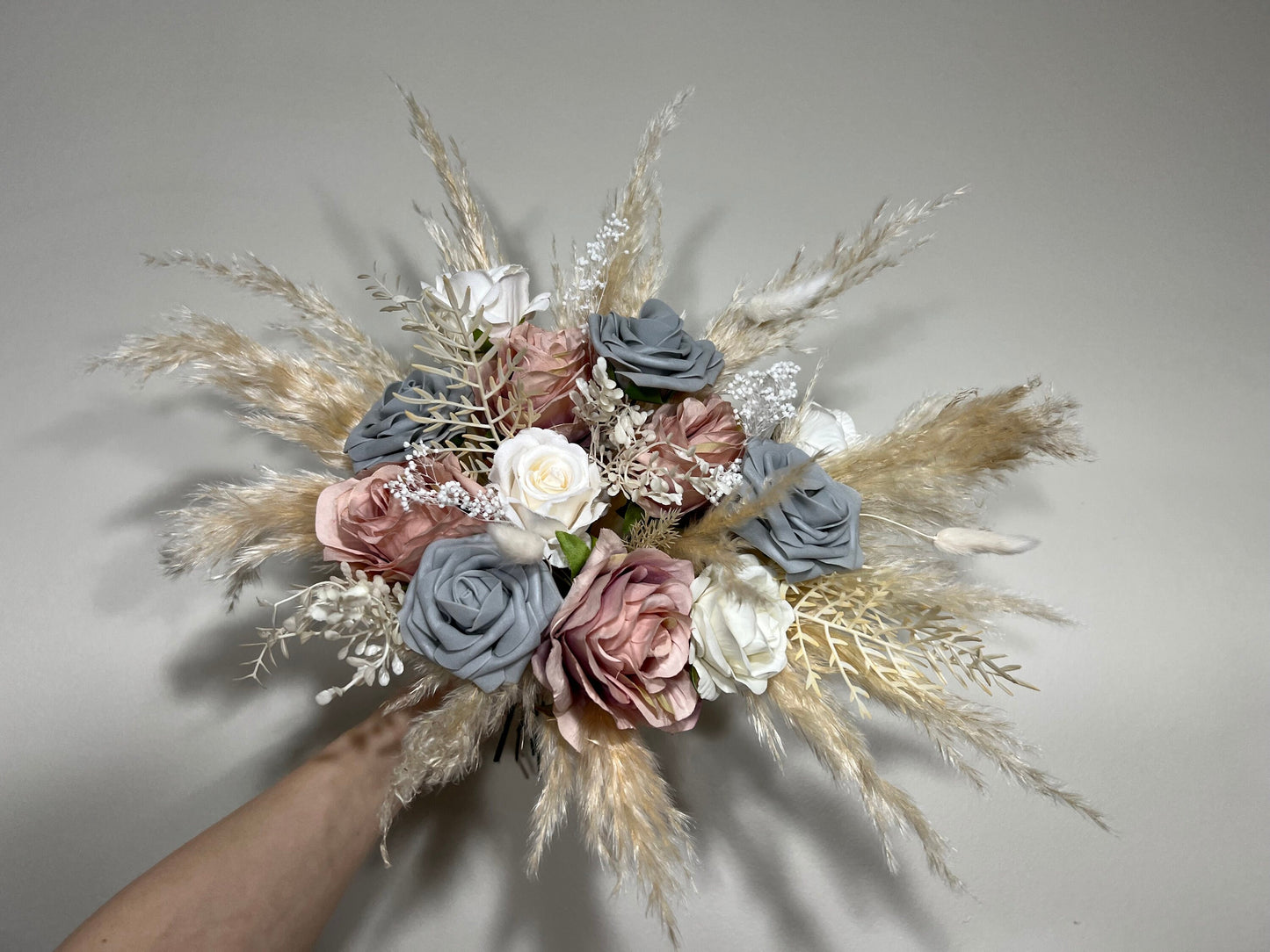 Wedding Bouquet Grey Bridal Dusty Rose Bouquet White Boho Bridesmaids Grey Bouquet Dusty Rose Decor Ivory Pampas Grass Artificial Flower