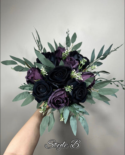 Wedding Bouquet Black Dark Purple Bridal Wedding Gothic Bouquet Black Decor Purple Black Bridesmaids Bouquet Dark Purple Artificial Flower