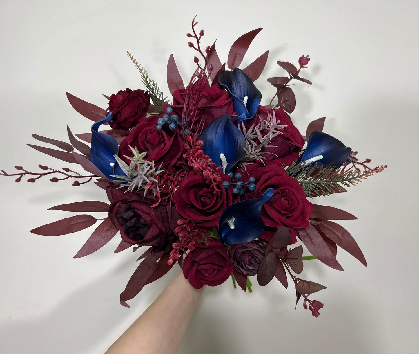 Wedding Bouquet Burgundy Navy Blue Bridal Bouquet Burgundy Calla Lily Navy Blue Bridesmaids Bouquet Navy Calla Artificial Flower